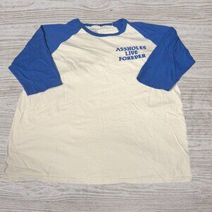 Assholes Live Forever Graphic Raglan Tee XXL Blue White Streetwear Sleeve Shirt